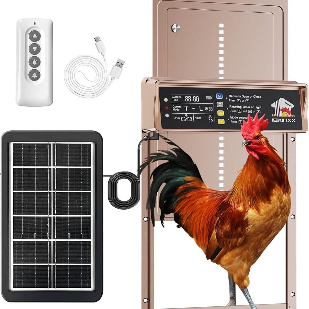 Solar Automatic Chicken Coop Door with Anti-Pinch/Timer/Light Sensor/LCD Display